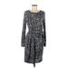 Apt. 9 Casual Dress - Sheath Scoop Neck Long sleeves: Gray Leopard Print Dresses - Women's Size Medium