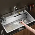 Stainless Steel Sink 3mm Silver Premium Nano Waterfall Faucet Sink Kitchen Cup Washer Large Single