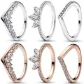 Authentic 925 Sterling Silver Rose Gold Sparkling Herbarium Cluster Timeless Wish Half Ring For