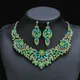 Luxury Exquisite Green Crystal Leaf Dubai Jewelry Sets For Women Wedding Party Jewelry Accessories