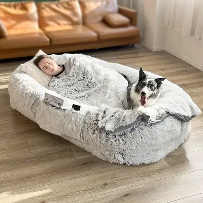 Human Dog Kennel Plush Round Pet Kennel Dog Bed Winter Warm Sponge Dog Pads Pet Supplies Pet