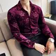 Men's Autumn Winter Velvet Flower Shirt New Luxury Printed Long Sleeved Casual Business Dress Shirts