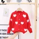 New 2022 Baby Girls Fashion Knitted Cardigan Sweater Kids Autumn Warm Heart Embroidery Button