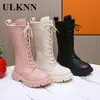 Mädchen-Boote, Studenten, beige, warm, rosa Stiefel, hohe Kanisterschuhe, Kinder, modische flache Stiefel, Größe 27 bis 37, schwarze Plüschschuhe für den Winter