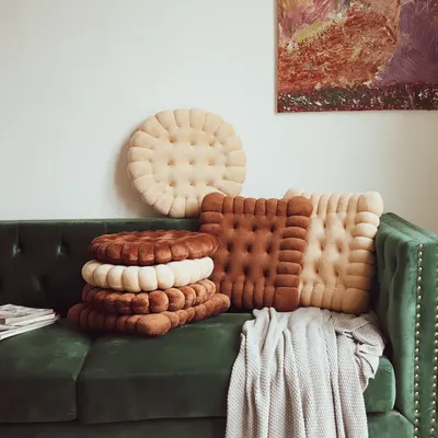 INS Cookie Keks Kissen Weiche Nette Wurf Kissen Quadrat Kreis Verdicken Sitz Dekorative Bodenbelag für Wohnzimmer Haushalt Stuhl Image