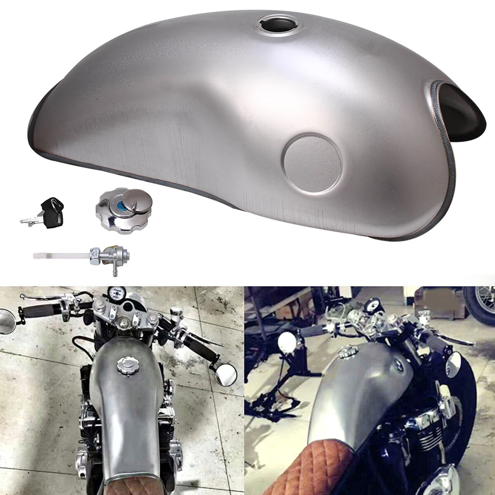 Motorrad Universal Vintage Cafe Racer Gas Kraftstoff Tank Eisen 10L 2,6 Gallonen Für Suzuki Yamaha Honda CB750 400 Mojave 260 360 Image