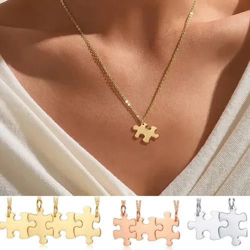 Benutzerdefinierte Gravierte Puzzle Halskette 2/3/4/5 Stück Set Familie Paar Halsketten Freundschaft