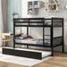 Twin Over Twin Bunk Beds with Trundle, Solid Wood Trundle Bed Frame with Safety Rail and Ladder