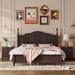 3-Pieces Bedroom Sets,Queen Size Wood Platform Bed and Two Nightstands-Dark Walnut