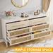 Modern Rattan Dresser 6 Drawer Dressers Chests of Drawers for Bedroom - White and Green