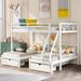 White Full Over Twin Wood Triple Bunk Bed w/ Twin Upholstered Bed w/ Drawers