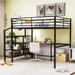 Full Size Metal Loft Bed with Desk and Lateral Storage Ladder