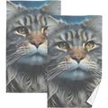 Dreamtimes Portrait of Long Hair Cat Bathroom Towels 2 Pieces 16Ã—28 inches Cotton Bath Towel Water Absorbent Lightweight Quickdry Towels for Bathroom Ktichen Travel Gym