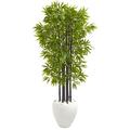 Silk Plant Nearly Natural 5 Bamboo Artificial Tree with Black Trunks in White Planter UV Resistant (Indoor/Outdoor)