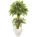 Silk Plant Nearly Natural 56 Variegated Ficus Artificial Tree in White Planter