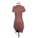 Heart & Hips Casual Dress - Bodycon High Neck Short sleeves: Brown Solid Dresses - Women's Size Small