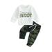 Peyakidsaa Baby Boys 2PCS Clothes Long Sleeve Letter Print T-Shirt Tops Camouflage Pants Fall Winter Outfit