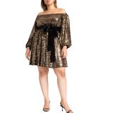 Plus Size Women's Sequin Mini Dress With Bow by ELOQUII in Black Gold Sequin (Size 18)