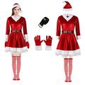 Teyujosem Women Christmas Costume Set Velvet Dress with Belt Striped Over Knee High Socks Santa Hat Gloves (YMX2022054, XL)