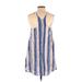 ASTR The Label Casual Dress - A-Line Plunge Sleeveless: Blue Print Dresses - Women's Size X-Small