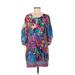 Feathers by Tolani Casual Dress - Shift Scoop Neck 3/4 sleeves: Blue Floral Dresses - Women's Size Small