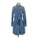 Gap Casual Dress - Shirtdress High Neck Long sleeves: Blue Print Dresses - Women's Size Small