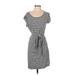 Ann Taylor LOFT Casual Dress Scoop Neck Short sleeves: Gray Print Dresses - Women's Size X-Small