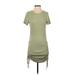 Shein Casual Dress - Mini Crew Neck Short sleeves: Green Solid Dresses - Women's Size Small