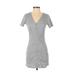 Very J Casual Dress - Shirtdress V Neck Short sleeves: Gray Solid Dresses - Women's Size Small