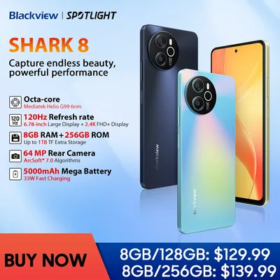 Blackview-Smartphone SHARK 8 téléphone portable Android 13 G99 6.78 en effet écran 120Hz 2.4K 8