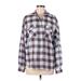 Sam Edelman Long Sleeve Button Down Shirt: Silver Plaid Tops - Women's Size Medium