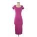 Shein Casual Dress - Midi Square Short sleeves: Purple Print Dresses - Women's Size 4