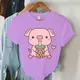 T-shirt imprimé overrose pour femme T-shirt animal de dessin animé T-shirt décontracté T-shirt à