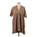 Zara Casual Dress - Mini V Neck 3/4 sleeves: Tan Print Dresses - Women's Size Small