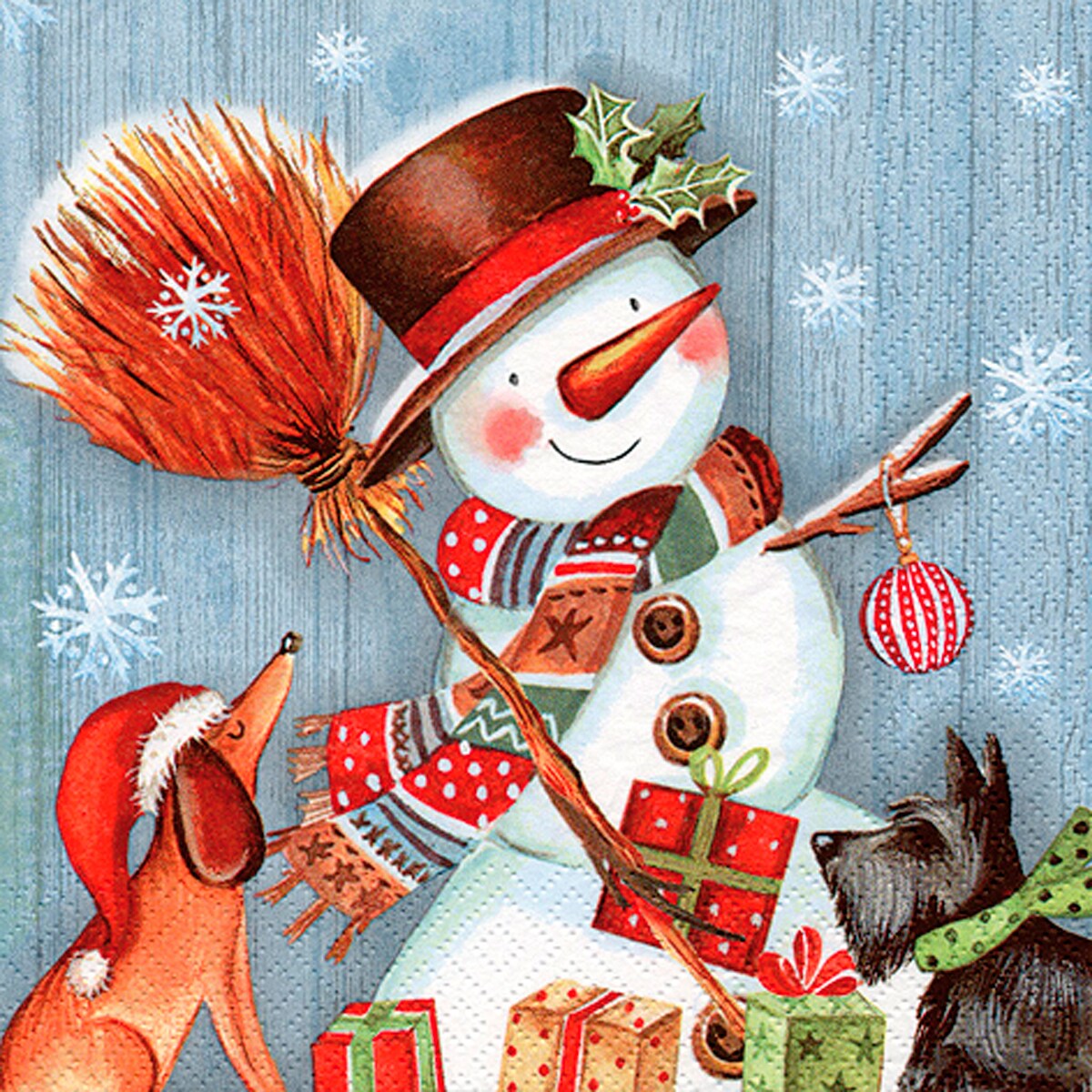 ti-flair 20 Papierservietten 33x33cm Schneemann Hunde Motiv 3lagige Weihnachtsservietten Image