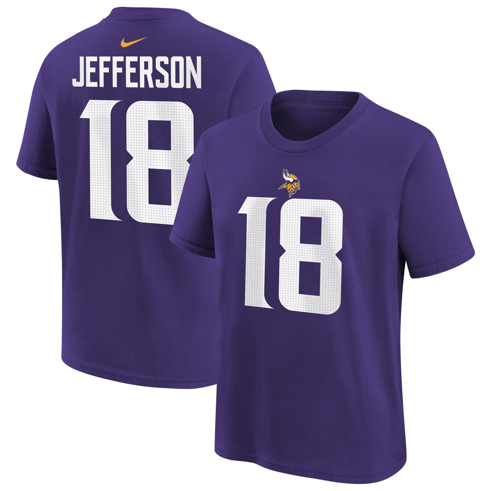Nike Justin Jefferson Lila Minnesota Vikings T-Shirt mit Spielername und Nummer für Jugendliche Image