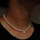Simulated Pearl Initial Choker Fashion Natural Shell Mother of Pearl 26 Letters Necklace for Women