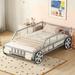 Kids Twin Size Car-Shaped Bed w/ Wheels & Headlights Decoration,Metal Twin Platform Bed Frame,Lightning Bed Frame for Boys Girls