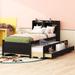 Twin/Full Platform Bed with Trundle, Bookcase Headboard and 3 Drawers,Wood LED Storage Bed Frame with USB Charing for Kids,Teens