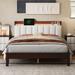 Full Size Linen Platform Bed w/ USB Charging Station & Storage Upholstered Headboard, LED Bed Frame No Box Spring Needed, Walnut