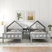 Grey Double Twin Size Pine Platform Bed w/ House-shaped Headboard & a Built-in Nightstand for Bedroom, No Box Spring Required