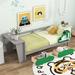Gray Nordic Twin Size Creative Daybed w/ Desk Upholstered Bed Frame & Green Leaf Shape Drawers Platform Bed for Kids, Teens