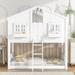 Twin-Over-Twin House Bunk Bed with Roof, Twin Size Wooden Storage Bunk Bed with Windows, Ladder and Guardrails for Boys Girls