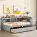 Twin Size Platform Bed with L-Shaped Bookcase and 2 Drawers, Captain Bed Frame with Bookcase Headboard for Kids Teens Boys Girls