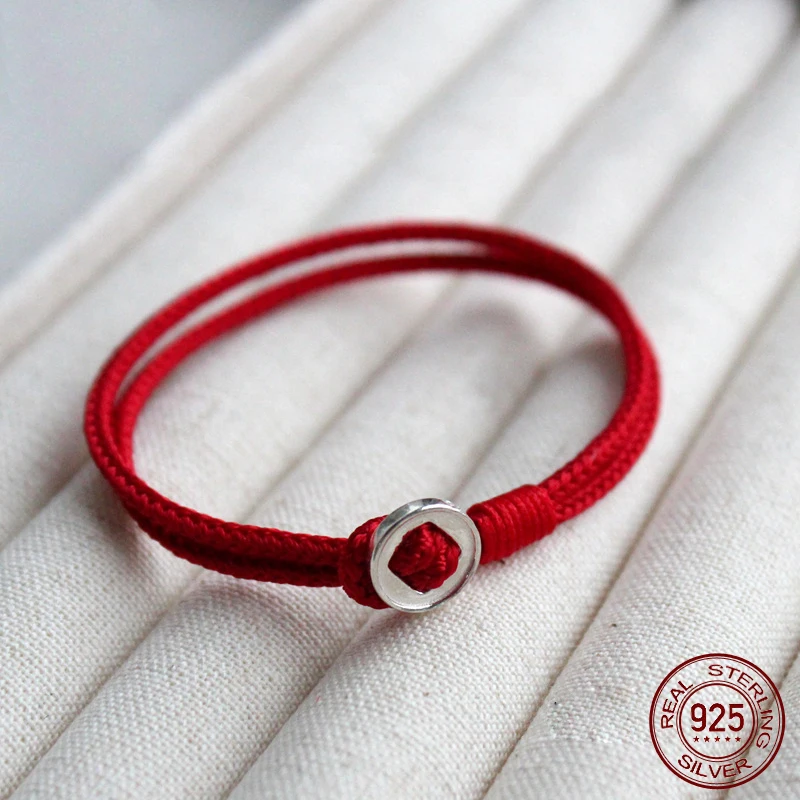 La Monada 17 19 cm Knopf 925 Silber Seil Armbänder Frauen Braun Blau Rot Faden Linie String Armbänder Für Frauen Mädchen Kinder