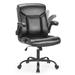 Ergonomic Mid Back Office Chair, PU Leather Computer Chair with Flip-Up Armrests, 360-Degree Swivel Modern Executive Desk Chair