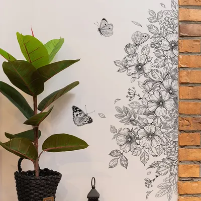 Schlichte schwarze Blume Schmetterling Wandaufkleber Wohnzimmer Schlafzimmer Hintergrund Dekoration Wandbild für Home Decor selbstklebende Tapete Image