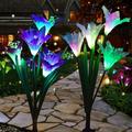 Outdoor Solar Lights Garden Decorative 4 Pcs Solar Garden Lights with 8 Bigger Lily Solar Flowers Multicolor Changing LED Solar Garden Lights for Patio Lawn Garden Yard Decoration