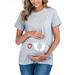 WQJNWEQ Clearance Maternity 95%Polyester 5%Spandex Clothes for Women Ladies Fashion Solid Color Print Short Sleeve Pregnant Woman Casual Clothe Top Pregnancy