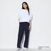 Women's Wide-Fit Pleated Pants (Pinstripe) | Navy | Small | UNIQLO US